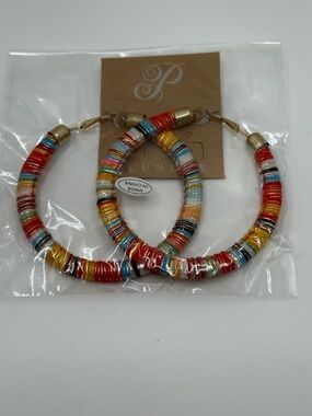 PLUNDER Multi Color Large Hoop Boho Lightweight Goldtone Casual Earrings